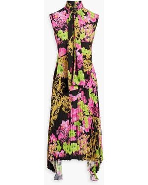 Versace Printed Plissé Crepe De Chine Midi Dress - White