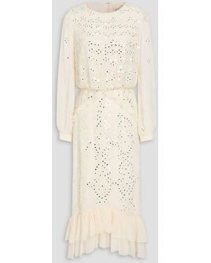 Saloni Isa Embellished Ruffled Silk-Georgette Midi Dress - Natural