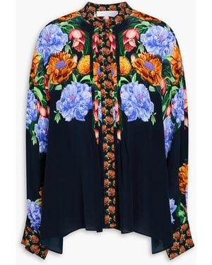 Borgo De Nor Inara Floral-print Satin-crepe Shirt - Blue