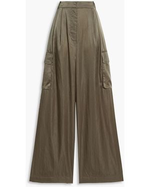 Tibi Stella Pleated Satin Wide-Leg Trousers - Green