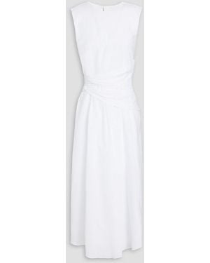 FRAME Ruched Textured-cotton Midi Dress - White