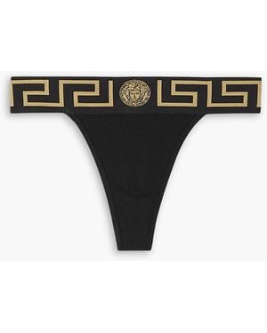 Versace Stretch-Cotton Jersey Thong - Black