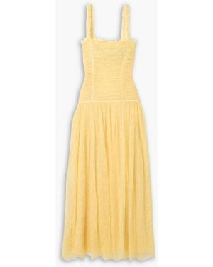 Ulla Johnson Florelle Ruched Chantilly Lace Maxi Dress - Yellow