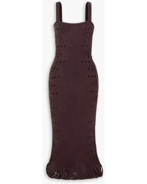 DIOTIMA Moore Fringed Pointelle-Knit Cotton-Blend Maxi Dress - Purple