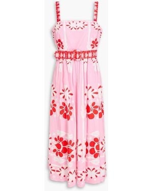 Borgo De Nor Ninet Belted Printed Cotton-Sateen Midi Dress - Red
