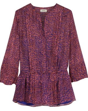 L'Agence Frances Pintucked Printed Silk Top - Purple