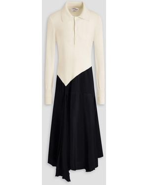 Victoria Beckham Crepe-paneled Wool Midi Shirt Dress - White