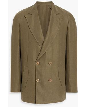 Canali Double-Breasted Linen-Twill Blazer - Green