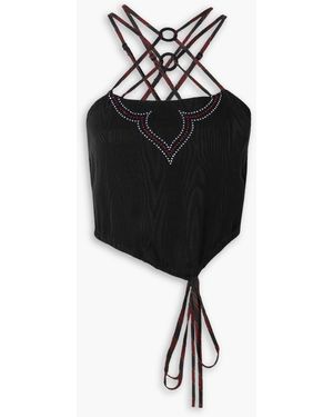 Ahluwalia Clover Cropped Crystal-embellished Moire Top - Black