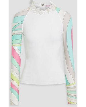 Emilio Pucci Embellished Printed Stretch-jersey Top - White