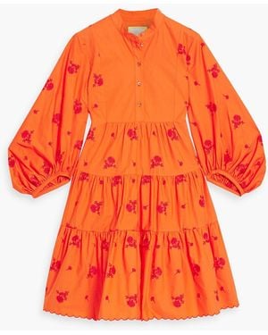 Erdem Tiered Embroidered Cotton-poplin Mini Shirt Dress - Orange