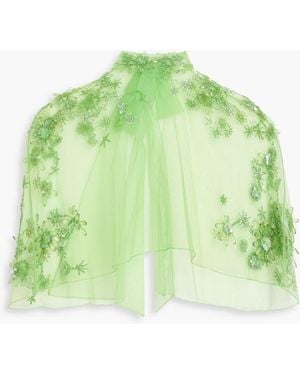 Zuhair Murad Embellished Tulle Cape - Green