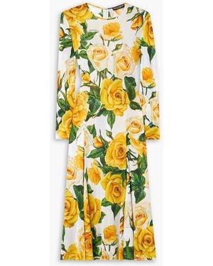 Dolce & Gabbana Midikleid aus organza mit floralem print - Gelb