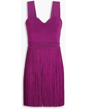 Hervé Léger Fringed Stretch-knit Mini Dress - Purple