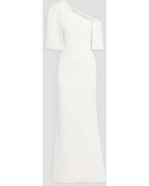 Badgley Mischka One-Shoulder Crepe Gown - White