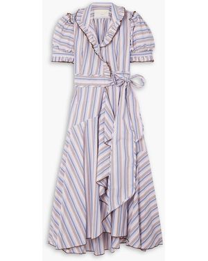 Anna Mason Stella Ruffled Striped Cotton-poplin Midi Wrap Dress - Purple