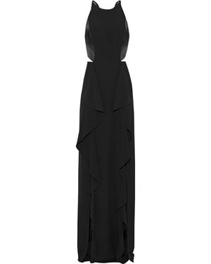 Halston Cutout Satin-Paneled Crepe Gown - Black