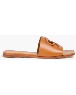 Gianvito Rossi Ribbon Cutout Leather Slides - Brown