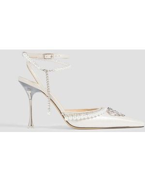 Mach & Mach Bow Of Elizabeth Embellished Iridescent Leather Court Shoes - White