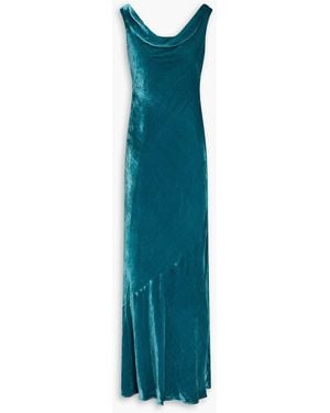 Saloni Asher Draped Velvet Gown - Blue