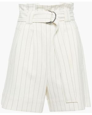 Ganni Belted Pinstriped Crepe Shorts - White