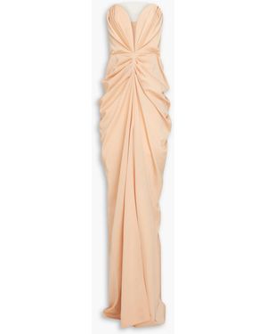 Rhea Costa Strapless Pleated Satin Gown - Orange