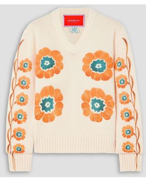 La DoubleJ Daisychain Printed Wool And Cashmere-Blend Sweater - White