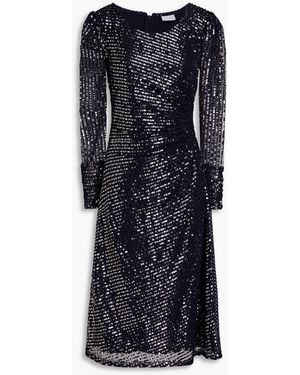 Raishma Ruched Sequined Tulle Midi Dress - Black