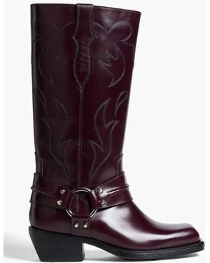 Sandro Embroidered Leather Cowboy Boots - Purple