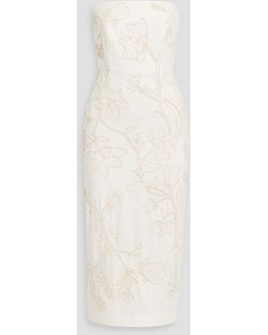 Veronica Beard Netia Strapless Embroidered Linen-Blend Twill Midi Dress - White