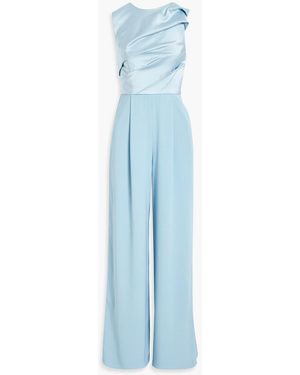 Mikael Aghal Satin-paneled Crepe Wide-leg Jumpsuit - Blue
