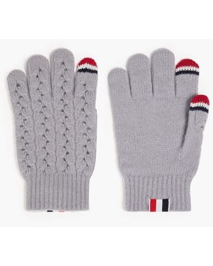 Thom Browne Pointelle-Knit Wool, Silk And Cashmere-Blend Gloves - Grey