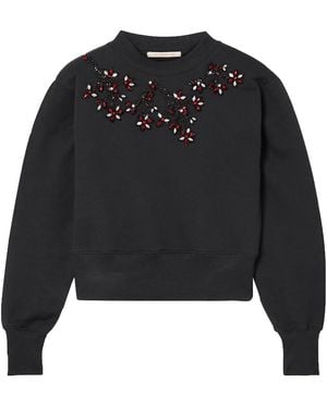 Christopher Kane Cropped Embellished Cotton-Jersey Sweatshirt - Black