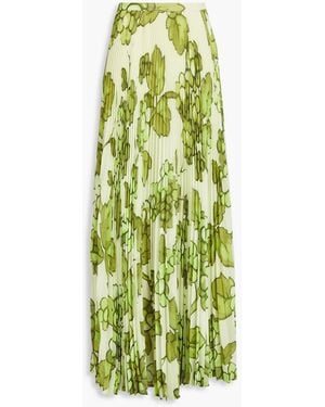 Etro Floral-print Plissé-georgette Maxi Skirt - Green