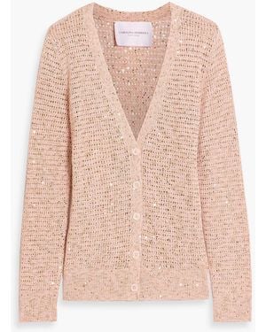 Carolina Herrera Sequin-Embellished Pointelle-Knit Cotton-Blend Cardigan - Pink