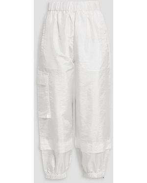 Tibi Cropped Crinkled-Shell Tapered Pants - White