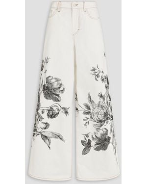 Erdem Floral-Print High-Rise Wide-Leg Jeans - White