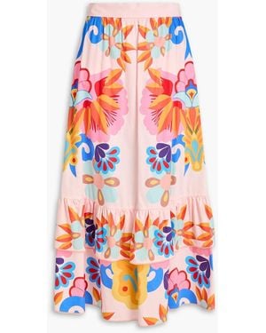 Borgo De Nor Paulina Tiered Floral-Print Cotton-Poplin Midi Skirt - White