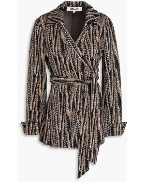 Diane von Furstenberg Sheree Printed Jersey Wrap Blouse - Black