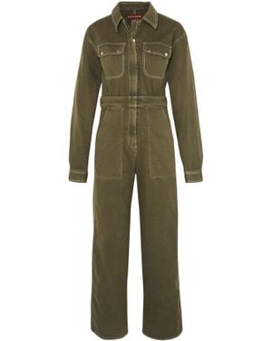 ALEXACHUNG Denim Jumpsuit Army Green