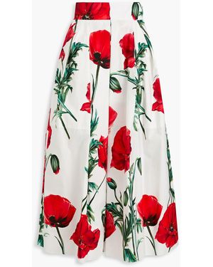 Dolce & Gabbana Pleated Floral-print Cotton-poplin Midi Skirt - Red