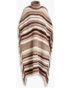 Chloé Fringed Striped Cashmere-blend Poncho - Natural