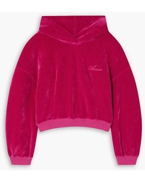 Amiri Cropped Cotton-Velour Hoodie - Red