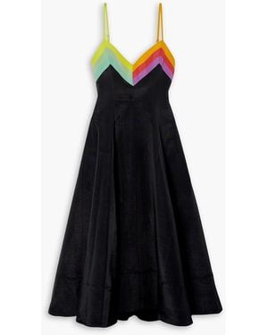 Christopher John Rogers Striped Silk-trimmed Moire Midi Dress - Black