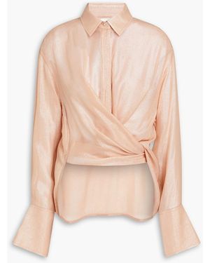 Victoria Beckham Wrap-effect Lamé Shirt - Natural