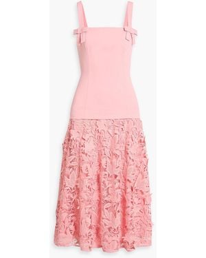 Badgley Mischka Crepe And Guipure Lace Midi Dress - Pink