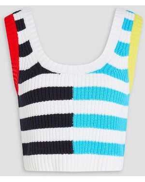 STAUD Newport Striped Cable-Knit Cotton-Blend Top - Blue