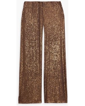 Norma Kamali Sequined Stretch-Tulle Wide-Leg Pants - Brown
