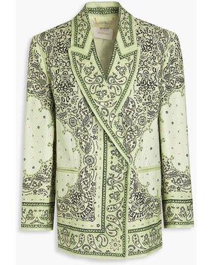 Zimmermann Double-breasted Paisley-print Linen Blazer - Green