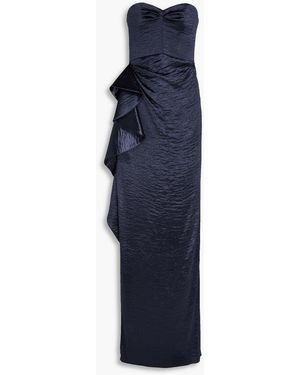 Safiyaa Eymen Strapless Draped Hammered-satin Maxi Dress - Blue